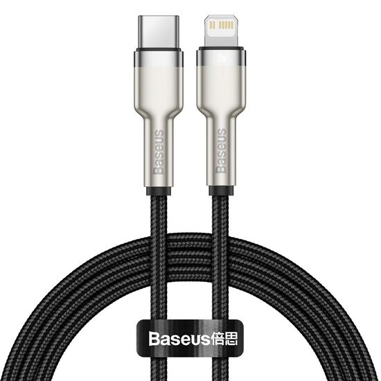 Cablu Type-C la Lightning Baseus Cafule Series Metal PD 20W Black (1m, impletitura nylon)