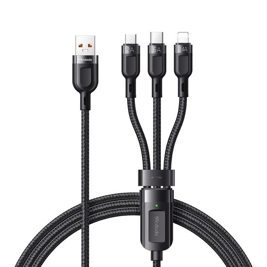 Cablu Super Fast Charging Lightning, MicroUSB si Type-C Mcdodo Grenade Series 3 in 1 Black