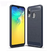 Husa Samsung Galaxy A20e Lemontti Brushed Texture Carbon Fiber Navy Blue