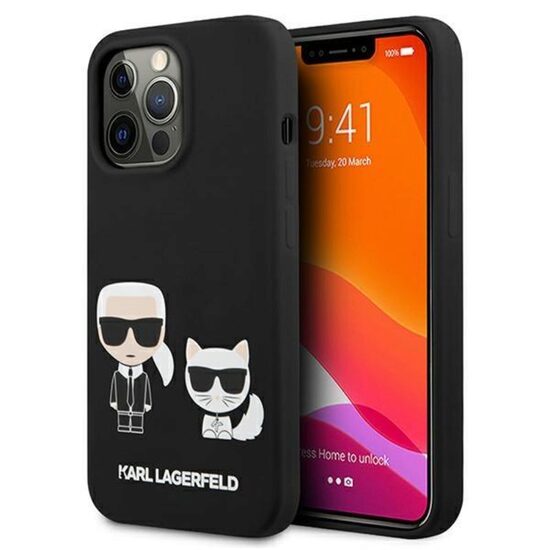 Husa iPhone 13 Pro Karl Lagerfeld Silicon Karl & Choupette Negru