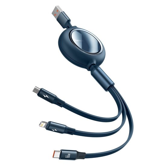 Cablu USB la Lightning, MicroUSB si Type-c Baseus Bright Mirror 3 in 1 Retractabil Blue