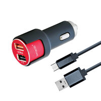 Lemontti Set Incarcator Auto Fast Charge 3.1A 2 porturi USB-A QC 3.0 + USB-A si cablu MicroUSB 1m Negru-Rosu