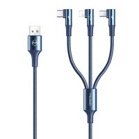Cablu Lightning, MicroUSB si Type-C Mcdodo 3 in 1 90 Degree Blue (3A, 1.2m)