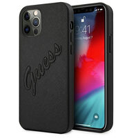 Husa iPhone 12 Pro Max Guess Saffiano Vintage Script Negru
