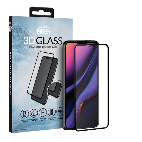 Folie iPhone 11 Pro Max / Xs Max Eiger Sticla Curbata 3D Clear Black