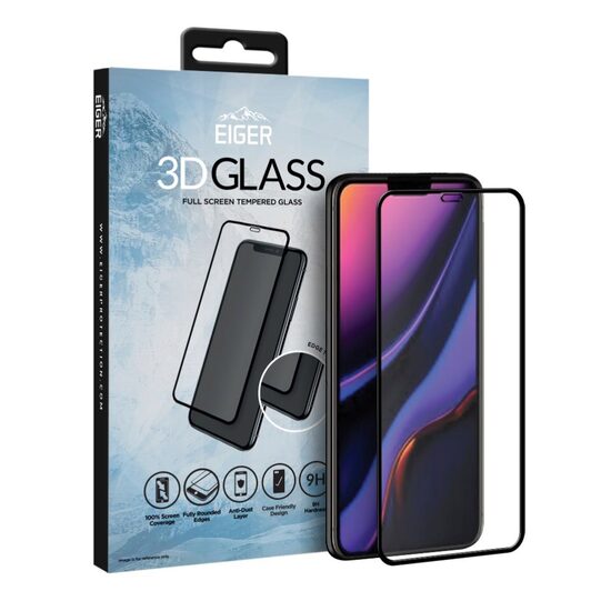 Folie iPhone 11 / XR Eiger Sticla Curbata 3D Clear Black