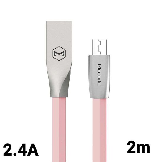Cablu MicroUSB Mcdodo Zn-Link Silver Pink (2m, 2.4A max)