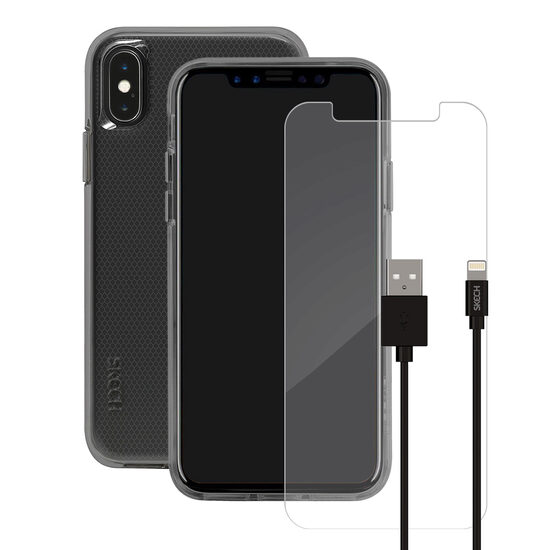 Pachet Husa Clear + Cablu Lightning + Folie Sticla Skech pentru iPhone XS Max