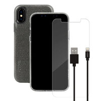 Pachet Husa Sparkle Clear + Cablu Lightning + Folie Sticla Skech pentru iPhone XS / X