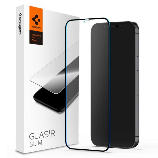 Folie iPhone 12 Pro Max Spigen Sticla Full Cover Black
