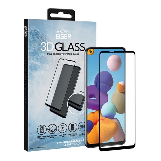 Folie Samsung Galaxy A21s Eiger Sticla 3D Edge to Edge Clear Black