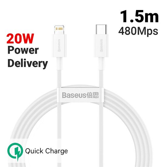 Cablu Lightning la Type-C PD Baseus Superior Series White