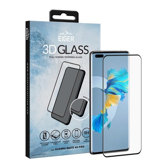 Folie Huawei Mate 40 Pro Eiger Sticla 3D Edge to Edge Clear Black