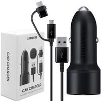 Incarcator Original Auto Samsung Dual USB + Combo Cable MicroUSB & Type-C Black