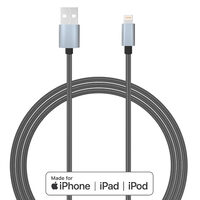 Cablu MFI Lightning Lemontti USB Gri 1.5m (impletitura textila)