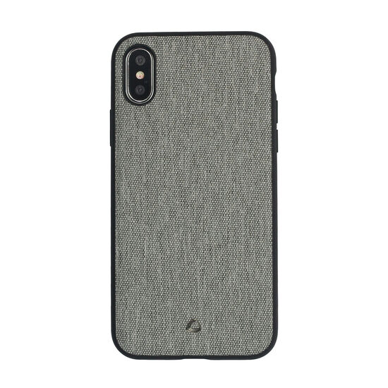 Carcasa iPhone X / XS Occa Linen Car Gray (margini flexibile, material textil, placuta metalica inte