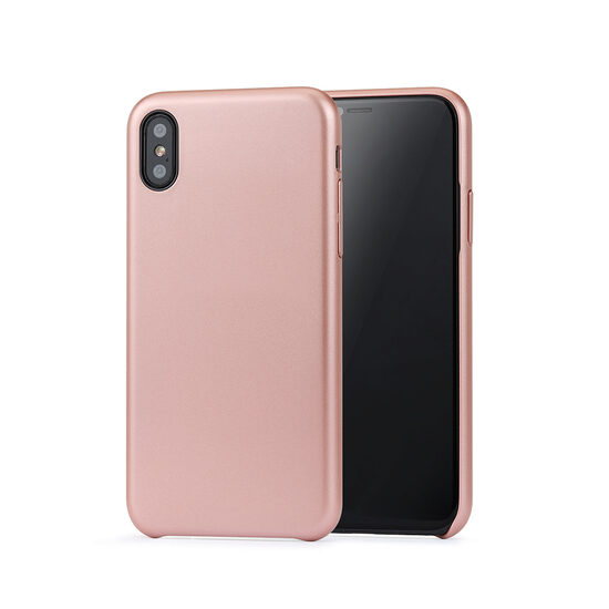 Carcasa iPhone X / XS Meleovo Pure Gear II Rose Gold (culoare metalizata fina, interior piele intoar