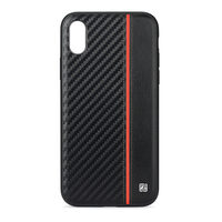 Husa iPhone XS / X Meleovo Carbon Black & Red (placuta metalica integrata)