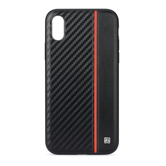 Husa iPhone XS / X Meleovo Carbon Black & Red (placuta metalica integrata)