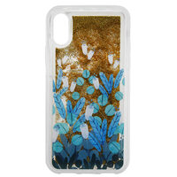 Husa  iPhone XS / X Lemontti Liquid Sand Blue Flowers