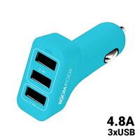 Incarcator Auto Boompods 4.8A Trio Power Blue (3xUSB, led indicator, incarcare rapida)