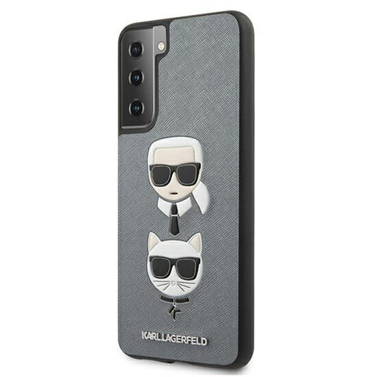 Husa Samsung Galaxy S21 Plus G996 Karl Lagerfeld Saffiano Ikonik Karl&Choupette Head Argintiu