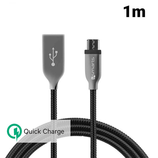 Cablu MicroUSB 4smarts Ferrumcord Black (acoperit cu otel inoxidabil, 1m)