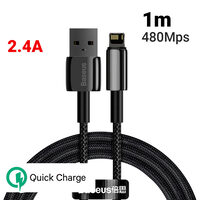 Cablu USB la Lightning Baseus Tungsten Gold Fast Charging 2.4A Black (1m, impletitura nylon)