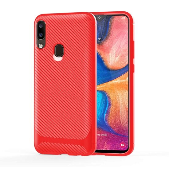 Husa Samsung Galaxy A20 / A30 Lemontti Carbon Fiber Texture Shockproof Red