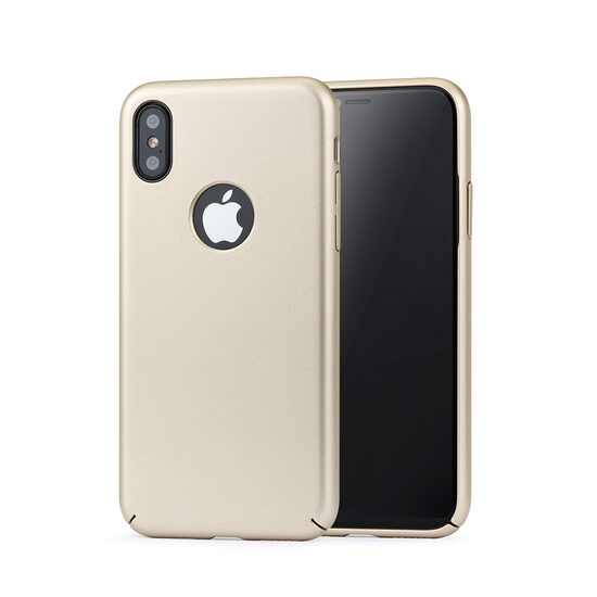 Carcasa iPhone X / XS Meleovo 360 Shield Gold (culoare metalizata fina, captuseala din microfibra)