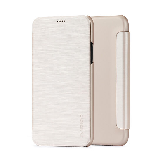 Husa iPhone X / XS Meleovo Smart Flip Gold (spate mat perlat si fata cu aspect metalic)