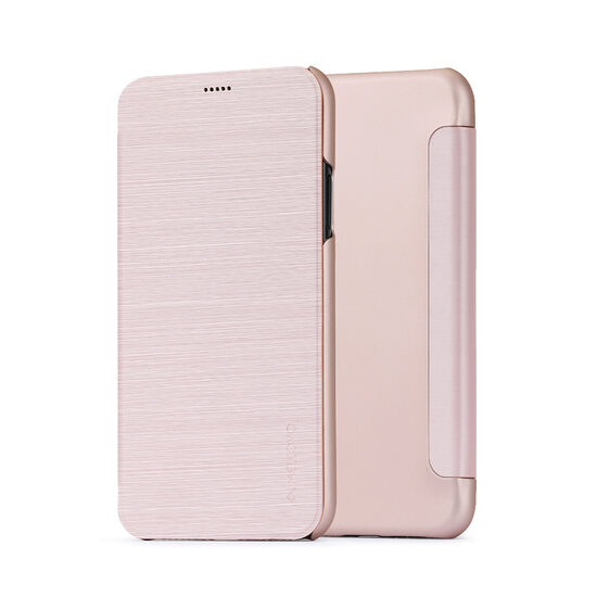 Husa iPhone X / XS Meleovo Smart Flip Rose Gold (spate mat perlat si fata cu aspect metalic)