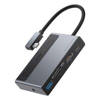 Multihub 6in1 Type-C la USB 3.0+Jack 3.5mm+TF/SD+4K HD+PD Baseus Magic Multifunctional Space Gray