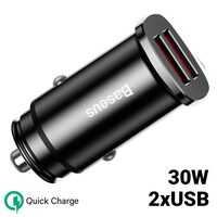Incarcator Auto Baseus Metalic Quick Charger Dual Port 30W Black