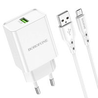 Set Incarcator Retea Borofone BN5 Sunlight cu cablu MicroUSB, QC 3.0, 18W, Alb