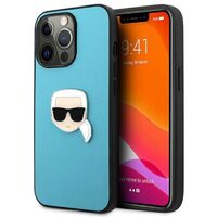 Husa iPhone 13  Karl Lagerfeld Leather Ikonik Karl`s Head Metal Albastru