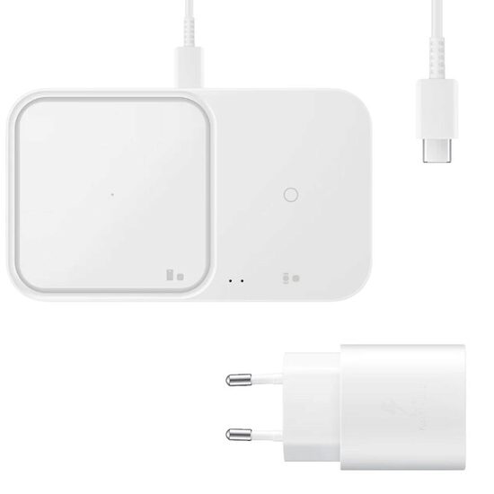 Incarcator Original Duo Pad Samsung Wireless 15W cu incarcare rapida Alb (incarcator priza inclus)