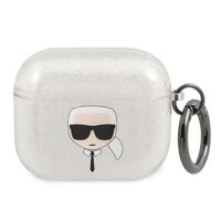 Husa Airpods 3 Karl Lagerfeld Glitter Karl's Head Argintiu
