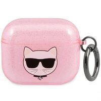 Husa Airpods 3 Karl Lagerfeld Glitter Choupette Head Roz