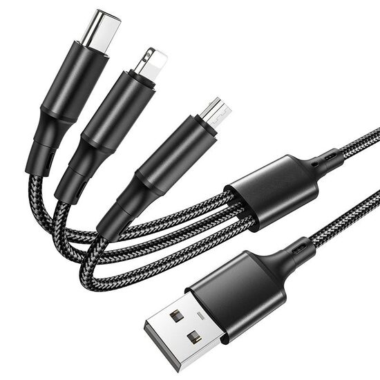 Cablu Borofone BX50 Fresco 3 in 1 USB la Lightning, MicroUSB si Type-c, 2.4A, 1m, Negru