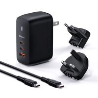 Set Incarcator Retea Mcdodo Mecha Series GaN 65W Dual Type-C + Cablu Type-c la Type-c 60W 2m EU/UK/US plug Black