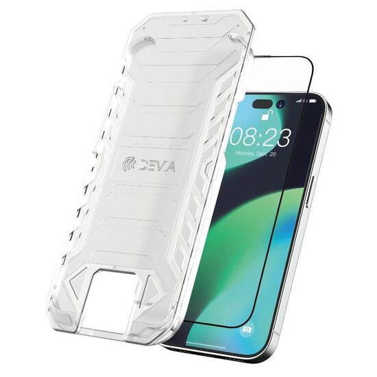 Folie Sticla iPhone 14 Plus / iPhone 13 Pro Max Devia Van Series Full Anti-Static kit de montare Bla