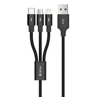 Cablu Devia Kintone Series 3 In 1 Tube USB la Lightning, MicroUSB si Type-c, 1.2m, Black