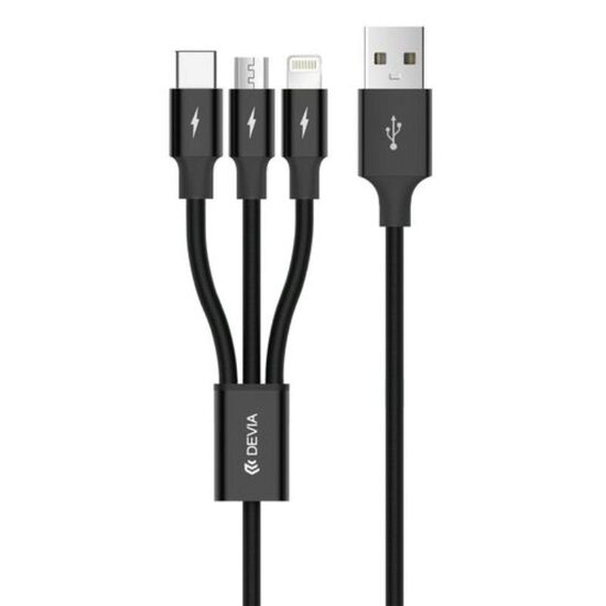Cablu Devia Kintone Series 3 In 1 Tube USB la Lightning, MicroUSB si Type-c, 1.2m, Black