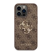 Husa iPhone 14 Pro Max Guess Leather 4G Metal Logo Brown