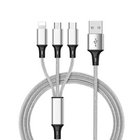 Lemontti Cablu 3 in 1 USB la Lightning, MicroUSB si Type-c, 1m, impletitura textila, Gri