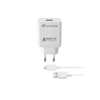 Set Incarcator Retea Cellularline QC 3.0 15W+Cablu Date Micro Usb 1m Alb