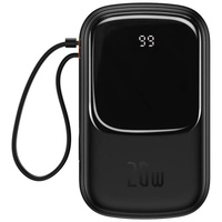 Baseus Acumulator extern Q Pow Digital Display Incarcare Rapida, QC/PD, 20000mAh, 20W, cablu integrat Lightning, Negru