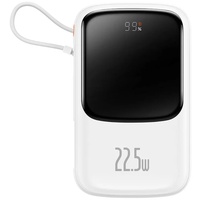 Baseus Acumulator extern Q Pow Digital Display Incarcare Rapida, QC/PD, 10000mAh, 22.5W, cablu integrat Type-C, Alb