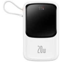 Baseus Acumulator extern Q Pow Digital Display Incarcare Rapida, QC/PD, 10000mAh, 20W, cablu integrat Lightning, Alb